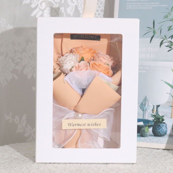 드림코브 미니 비누꽃다발 + 투명 종이상자, 오렌지