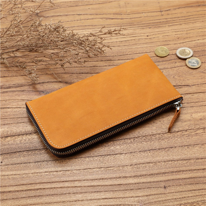 現貨牛皮長夾 男士拉鍊長夾