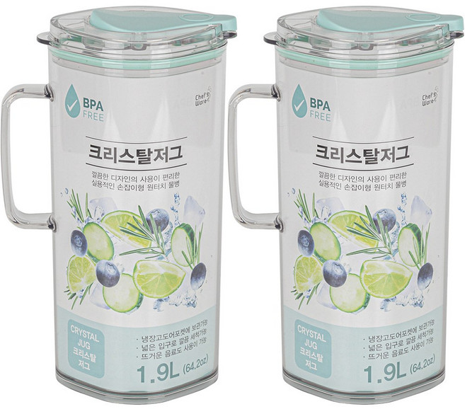 셰프웨어 트라이탄 크리스탈저그 (민트) 물병, 2개, 1.9L