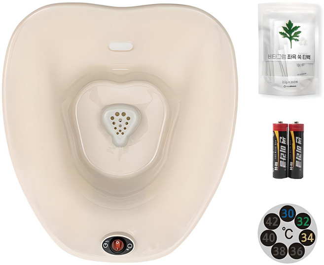 비타그램 코드제로 무선 좌욕기 + AA건전지 2개 + 온도 스티커 + 쑥팩 30포, WGT-0623, 아이보리