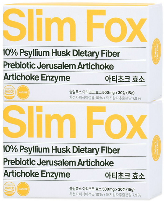 [한방병원 입점] 슬림폭스 차전자피 식이섬유 돼지감자 영양제 변비 뱃살 다이어트 효소 파로 효소100% 식약청인증, 2박스, 30정