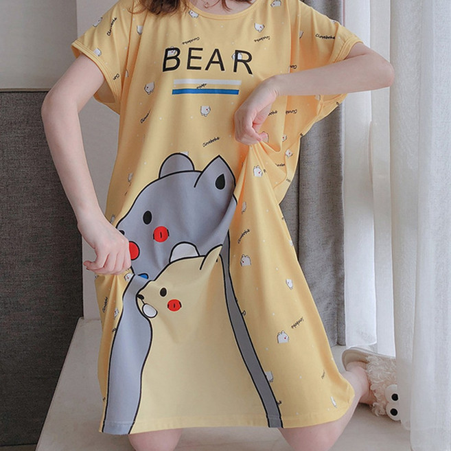 [1600개 후기 입증!!] 더봉 여성 오버핏 이지핏 반팔 파자마 원피스 잠옷 홈웨어