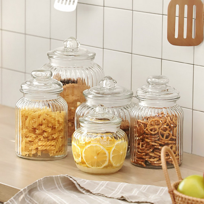 데이즈룸 빈티지 글라스 캔디자 보관용기 4size 2P세트, 2개, 1.25L