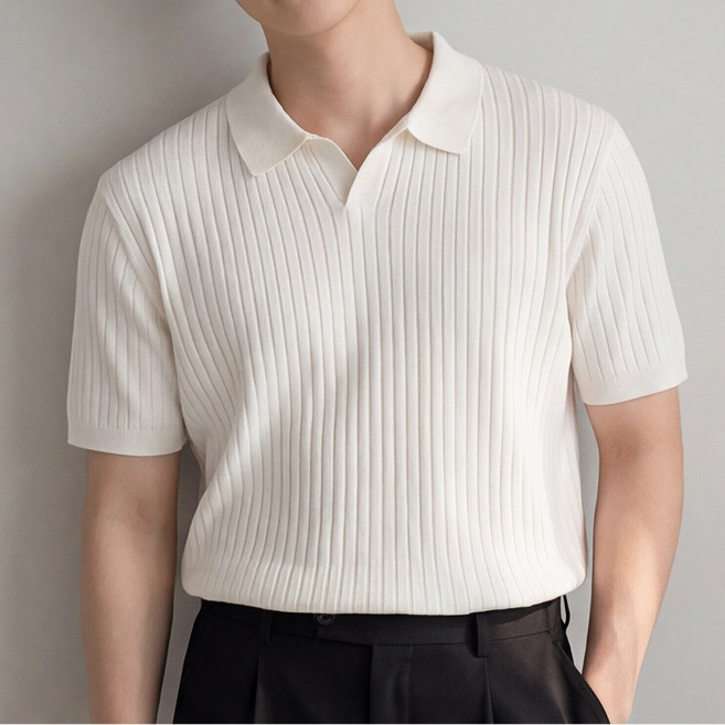 루크 남성 여름 니트 반팔 카라티 봄 데일리 시원한 헨리넥 상의 캐주얼 베이직 기본 티셔츠