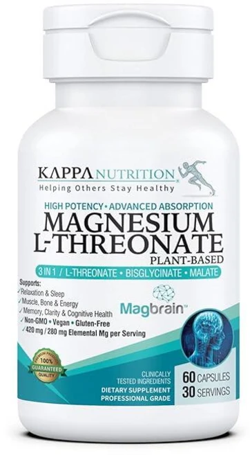 Kappa Nutrition Magbrain 마그네슘 L-트레오네이트 식물 기반 비건 캡슐 60개 원소 마그네슘 420mg (3캡슐) 2 253mg 뇌 수면 및 근육 지, 1개 - 쿠팡