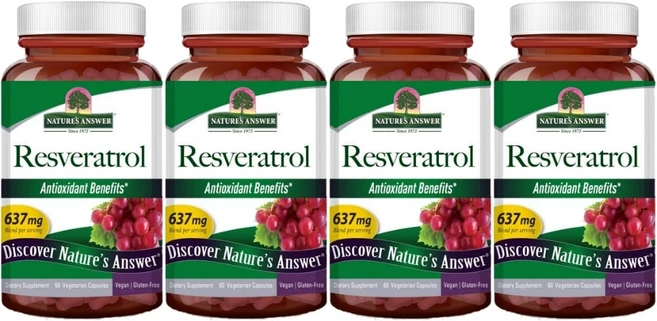 네이처스앤서 레스베라트롤 637mg, 60정, 4개 - 쿠팡