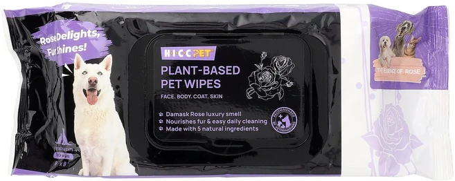 HICC 펫 식물성 애완동물 물티슈 강아지 & 고양이용 로즈 에센스 향 100매 HIC-91322 - 쿠팡