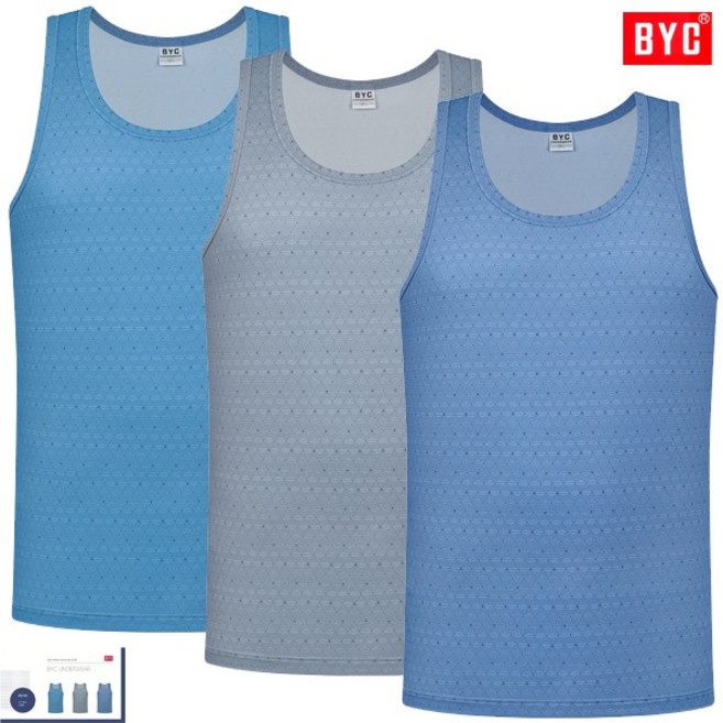 BYC세밀한기하학패턴유색칼라민소매런닝3매입MCF2189/2275