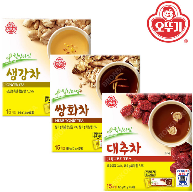 오뚜기 대추차+생강차+쌍화차 3종세트, 13g, 3개, 15개입
