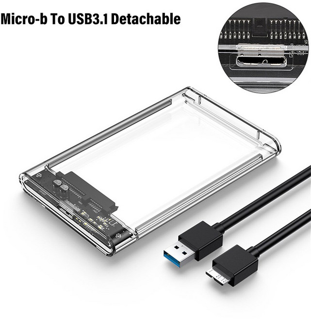 투명 외장형 하드 드라이브 1 HDD B III 4TB 케이스 USB3 노트북 하우징 SSD UASP SATA 호환 5인치, 1)DZK0230N1