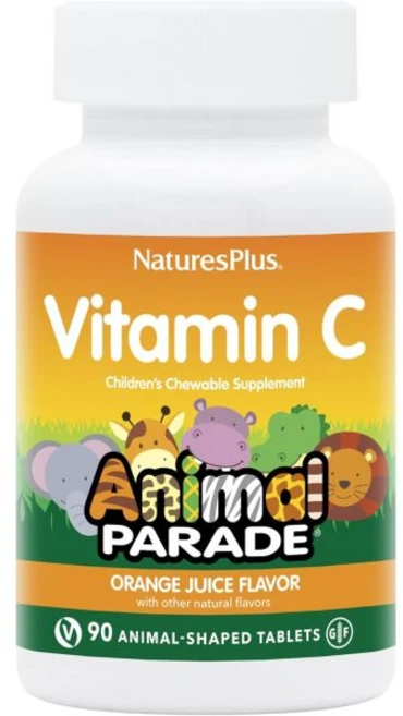 NaturesPlus 동물 퍼레이드 비타민 C 어린이 츄어블 오렌지 주스 맛 동물 모양 정제 90개 비건 글루텐 프리 총 90인분 - 쿠팡