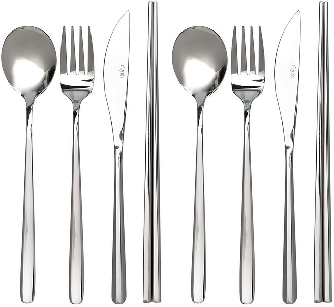 르리에 모던 커트러리 디너 2인 세트, 실버, 스푼 2p + 포크 2p + 나이프 2p + 젓가락 2p, 8개