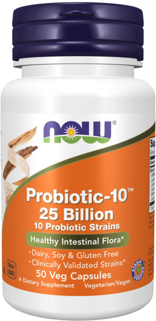 NOW Foods 益生菌-10 250億益生菌素食膠囊, 50錠, 1個
