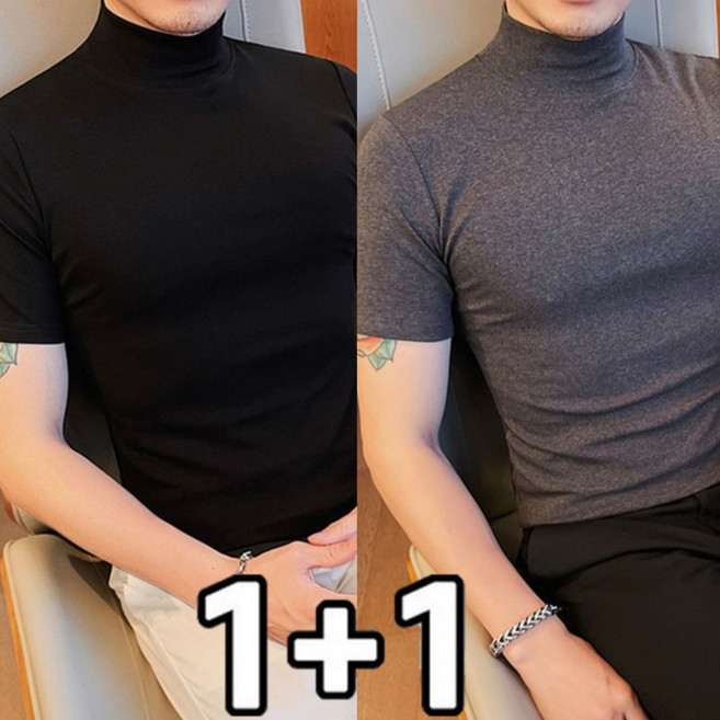 FANSYLI 1+1 빅사이즈 반팔 티셔츠 남성 반폴라티셔츠 솔리드심플 슬림 티셔츠 투피스 X2601J13