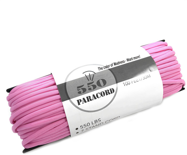 550磅軍規七芯傘繩 戶外登山露營求生繩 30公尺, 玫瑰紅, 1個