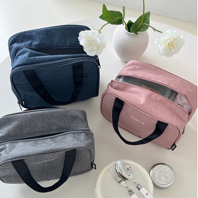 [1+1] 왕따뜻 도시락 가방 보온 보냉 직장인 런치백 캠핑 피크닉 이유식 가방, D. 그레이(L)+핑크(S), 1개