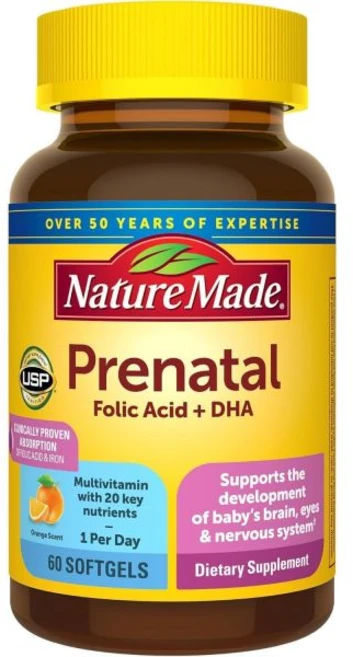 네이처로 메이드 프리네이탈 엽산 DHA 임신 비타민 미네랄 영양 지원 110 소프트젤 110일 미국내수 네이, Unflavored, 60정, 1개 - 쿠팡