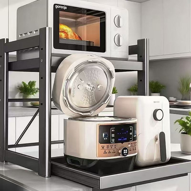 거와스 높이조절 슬라이딩 전자렌지 밥솥 선반 2단, 그레이