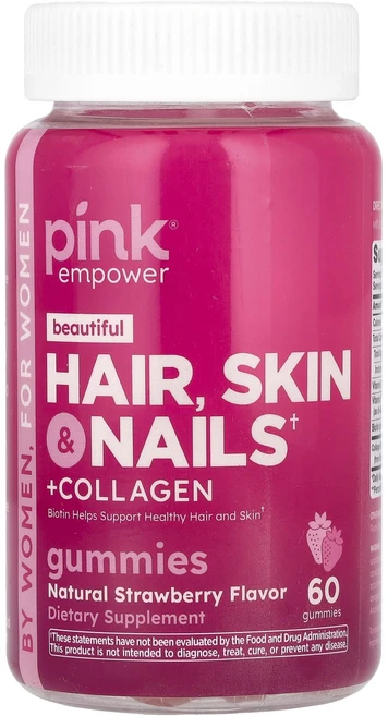 Pink Beautiful 모발 피부 손발톱 + 콜라겐 천연 딸기 맛 구미젤리 60개, PinkBeautiful모발피부손발톱콜라겐천연딸기맛구미, 1개, 60정 - 쿠팡