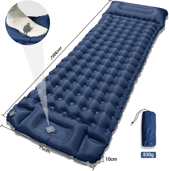 1인용 10CM 초두탁 넓은 에어 매트 휴대용 캠핑 차박 여행 비상용 아웃도어 매트, 남색blue