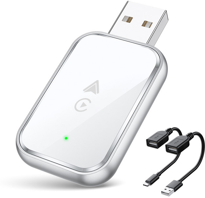 NICESUN 미니 무선 스마트 자동차 어댑터 애플 카플레이 안드로이드 오토 2 in 1 플러그 앤 플레이 M1, 화이트