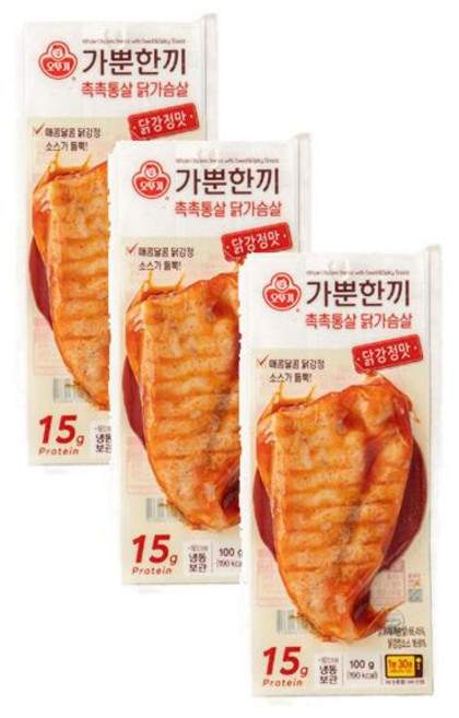 오뚜기 [냉동] 가뿐한끼 촉촉통살 닭가슴살 닭강정맛 100g 3개, 4세트