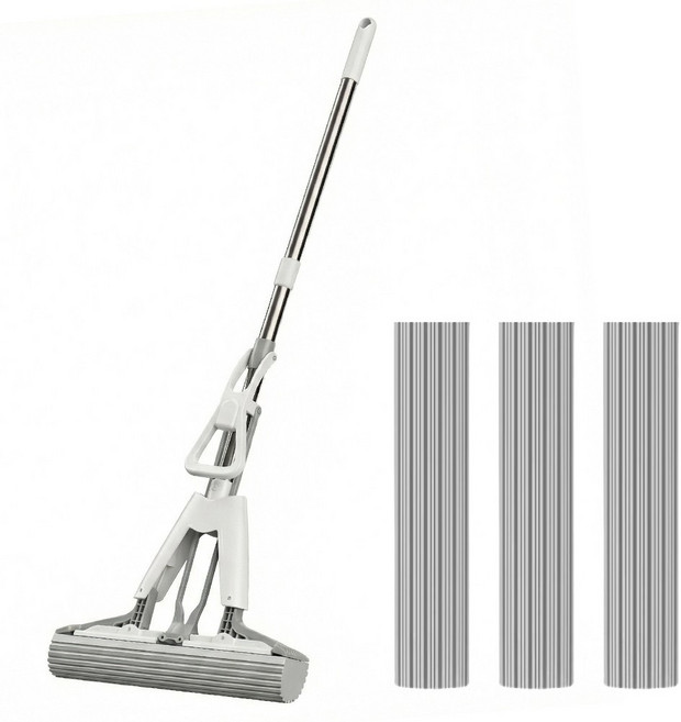 럭키썸 욕실 물기제거기 스펀지 바닥청소 밀대 걸레 + 리필패드 3개, 1세트