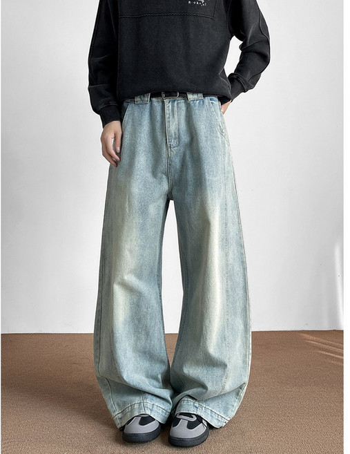 사계절 루즈핏 주름 방지 커플 고퀄리티 워싱 데님 팬츠