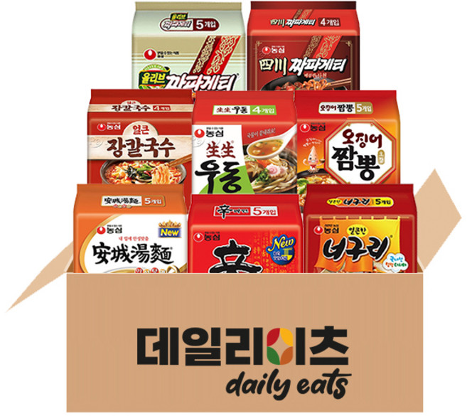 [데일리이츠] 봉지라면 멀티팩 농심 8종 (신라면 + 짜파게티 + 안성탕면 + 너구리 + 오징어짬뽕 + 사천짜장 + 장칼국수 + 생생우동), 2세트