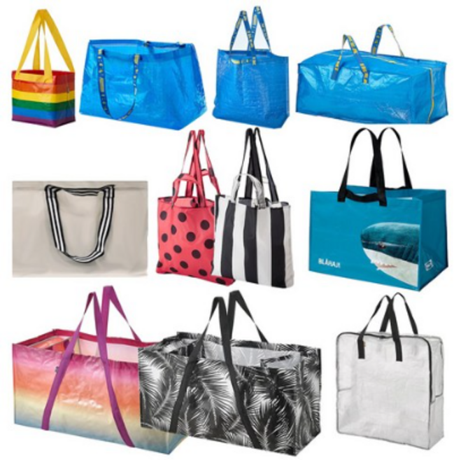 이케아 장바구니 시장 가방 타포린백 소형 대형 쇼핑백 분리수거 여행 캠핑 휴대용, 1개