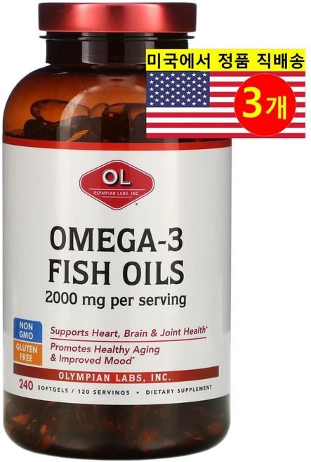 Olympian Labs 올림피아랩스 오메가-3 피쉬 오일 1000mg, 240정, 3개 - 쿠팡