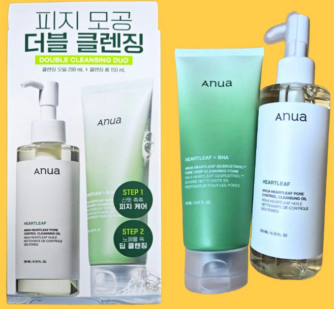 (anua) 어성초 쿼세티놀 모공 딥 클렌징 폼 150ml + 어성초 포어 컨트롤 클렌징 오일 200ml 클렌징세트, 1세트