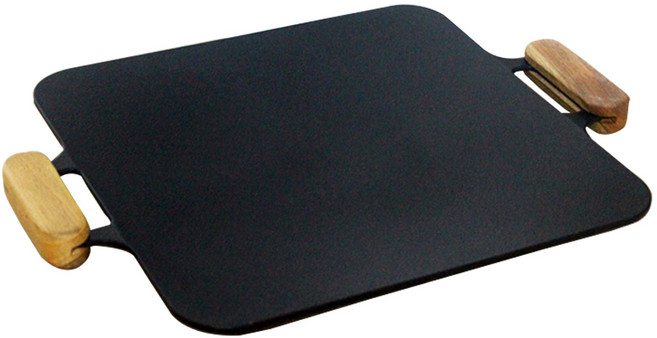 키친아트 사각 캠핑 그리들팬 우드핸드 인덕션 직화용 바베큐 구이 불판 만능 멀티 31cm 전용파우치, 1개