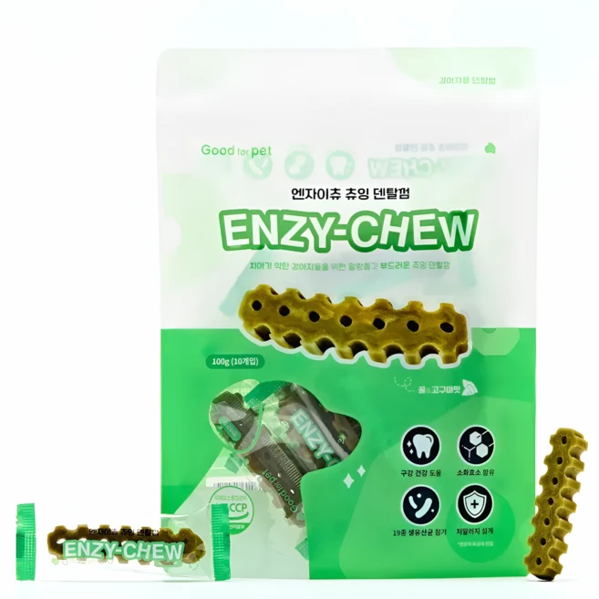 굿포펫 엔자이츄 강아지 덴탈껌 치석 양치껌 오래먹는 강아지간식 소형견 퍼피, 1개, 100g, 꿀고구마맛 - 쿠팡