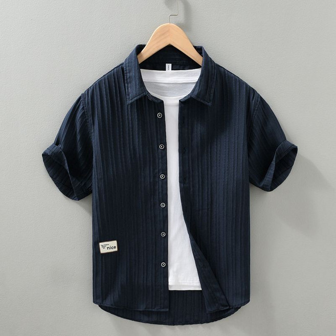 男士短袖襯衫 寬鬆透氣泡泡紗襯衫
