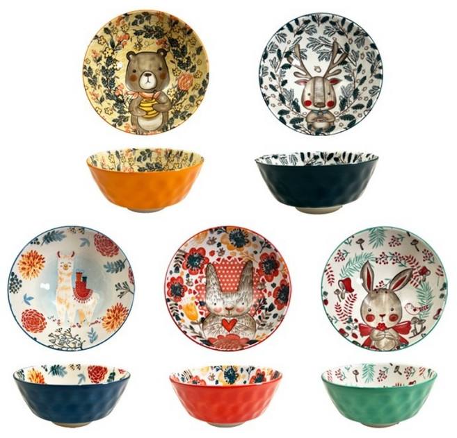 BLOWFISH FUGU 2P4P노르딕 볼 세트입니다 /밥공기 /국그릇/ 예쁜 라면그릇, 5개, A+B+C+D+E