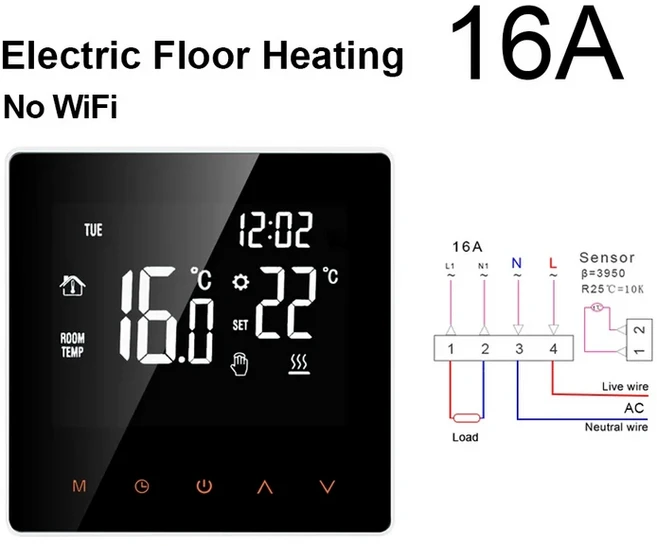 AVATTO Tuya WiFi 스마트 온도 조절기 16A 전기 바닥 난방 Google 홈용 3A 물/가스 보일러 리모콘, 01 110-240V, 01 빠른