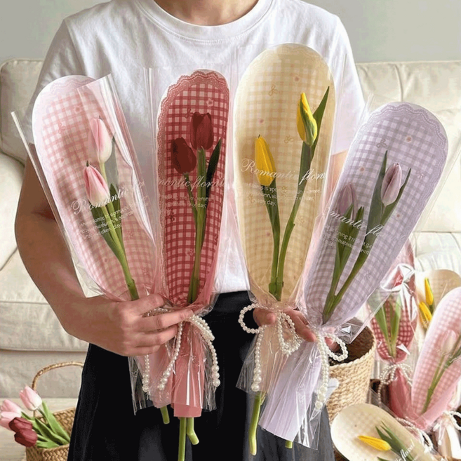 구름상회 한송이 꽃다발 꽃포장지 리본포함 8매 세트, 포장지 8매+리본끈, 1세트