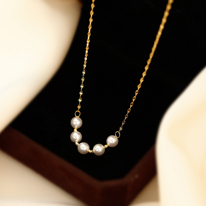 Ramlove 18K 도금 진주 골드 목걸이 여자 쇄골 체인 천연 진주 ZSH-SS0019