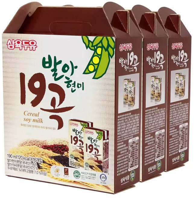 삼육두유 발아현미19곡 두유, 190ml, 48개