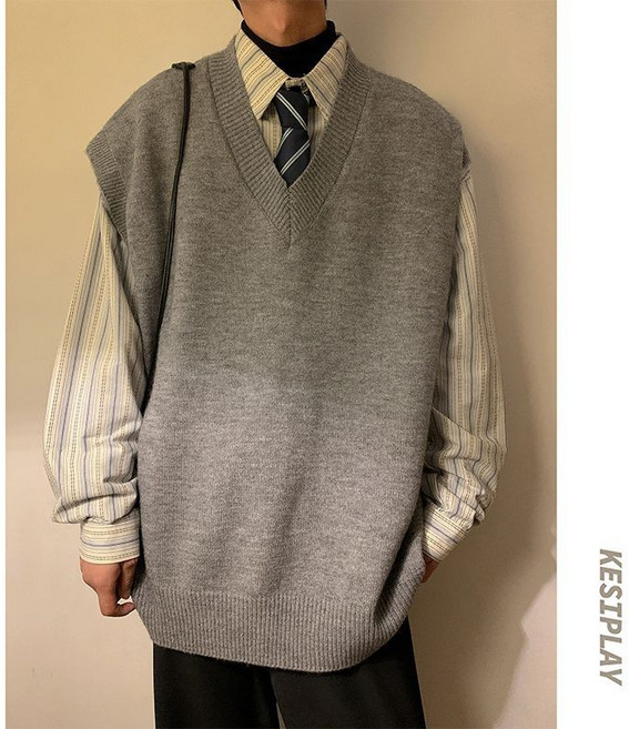 V領毛衣背心 男 韓係針織衫馬甲 鞦鼕 加厚無袖外套 羊羔毛保暖