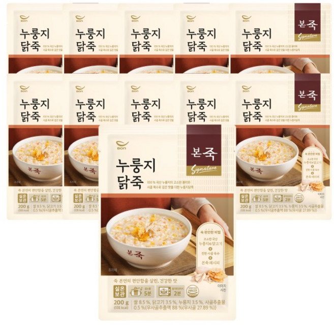 [본죽] 누룽지닭죽 200g 10+1팩, 11개