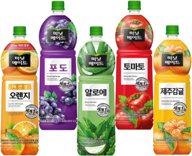 [한번에먹자쇼핑몰] 미닛메이드 과즙음료 1.5L 5종 혼합구성 세트 각 1개씩 / 오렌지+포도+알로에+토마토+제주감귤 / 총 5개