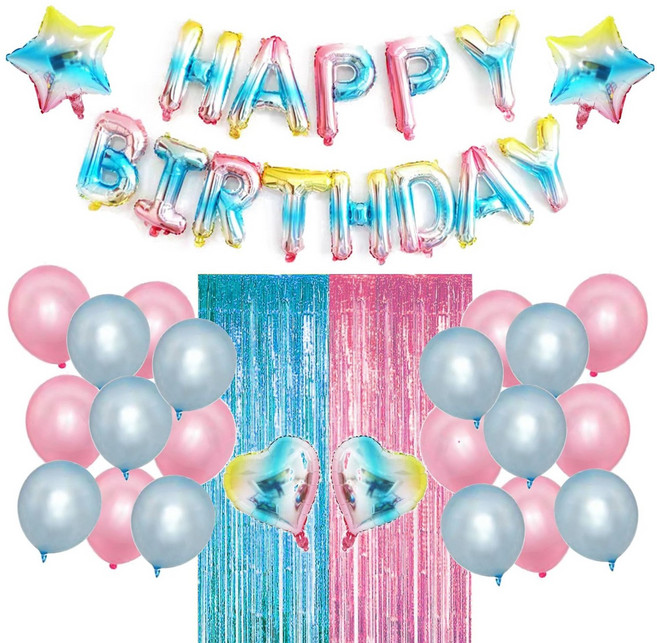 쏙쏙마켓 생일파티 풍선세트 홈파티 축하 이벤트 파티용품 풀세트, 핑크블루 생일풍선세트