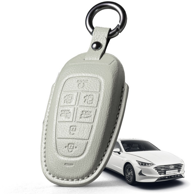 프리미엄 고급 산양가죽 스마트키케이스 / 현대 쏘나타 센슈어스 DN8 (2019.03-2023.05) 호환 / 키홀더 키커버 감성 키보호케이스, 7버튼, 베이지