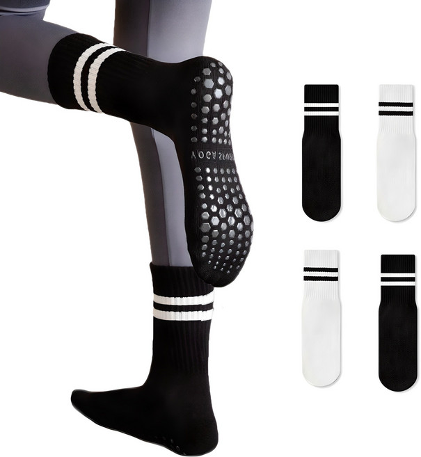 로멜로 여성용 논슬립 필라테스 요가 헬스 스포츠 양말 4종세트