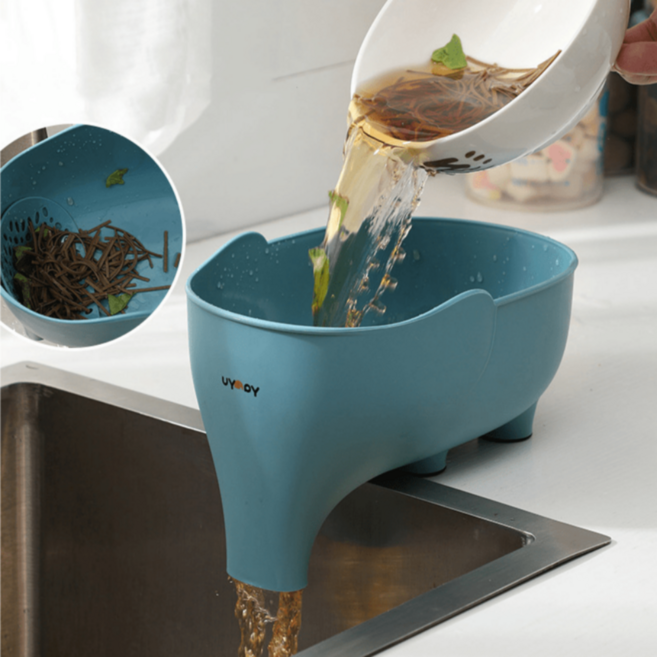 싱크대 음식물 거름통 자동배수 찌꺼기분리 주방정리통, 1개, 블루