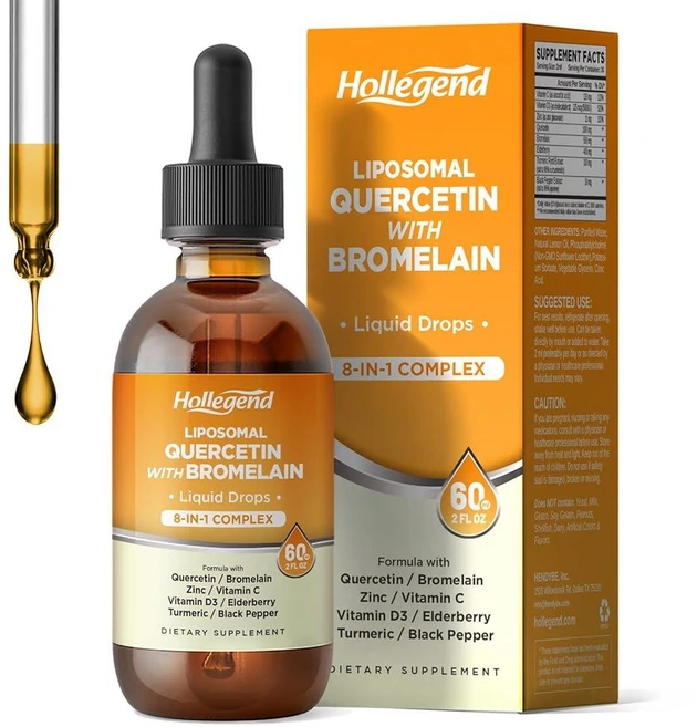 브로멜라인 액체 드롭이 함유된 리포솜 케르세틴 8 in 1 유기농 케르세틴 1000mg 보충제 브로멜라인 500mg 비타민 C D3 아연 엘더, 브로멜라인 액체 드롭이 함유된 리포솜 케르세틴, 8 i - 쿠팡