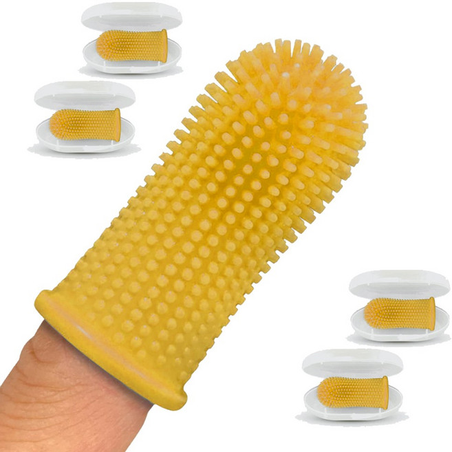 유즈펫 360도 실리콘 손가락 강아지 칫솔 4p 세트, 옐로우, 1세트