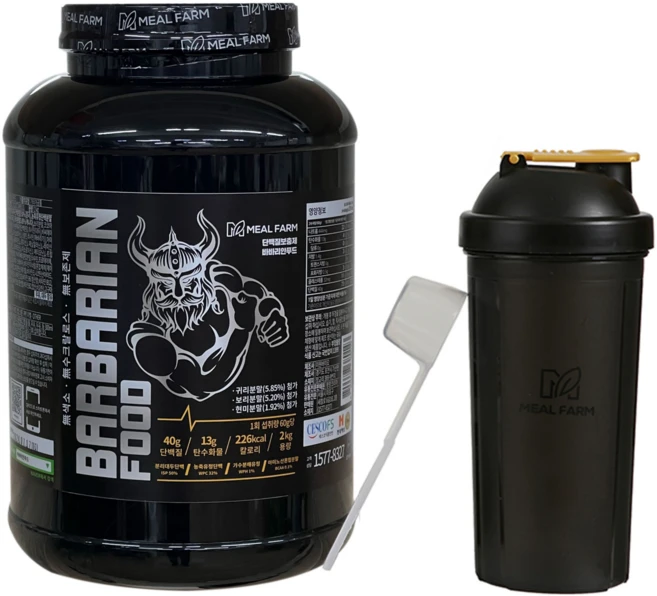 밀팜 바바리안푸드 단백질보충제 프로틴 파우더 쉐이크 ISP WPC 헬스 2kg 1통, 1통+쉐이커통(655ml) 세트 - 쿠팡